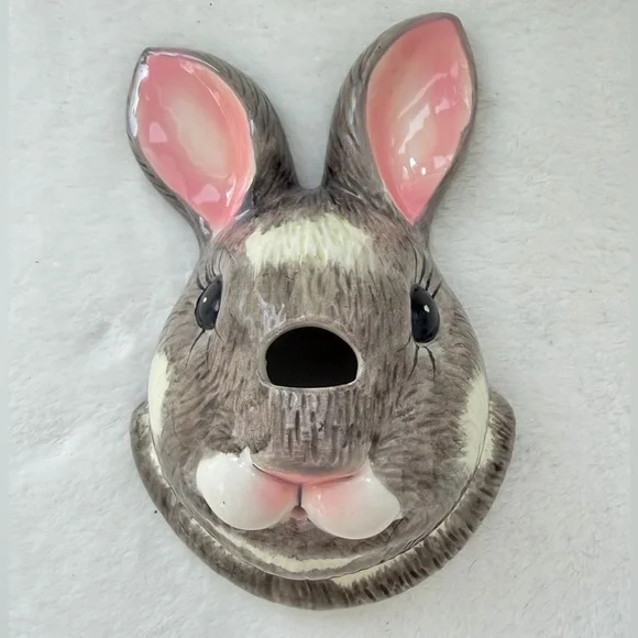 Vintage Ceramic Bunny Rabbit Yarn Thread Scissor Holder Wall Mount Figurine - Picture 11 of 11